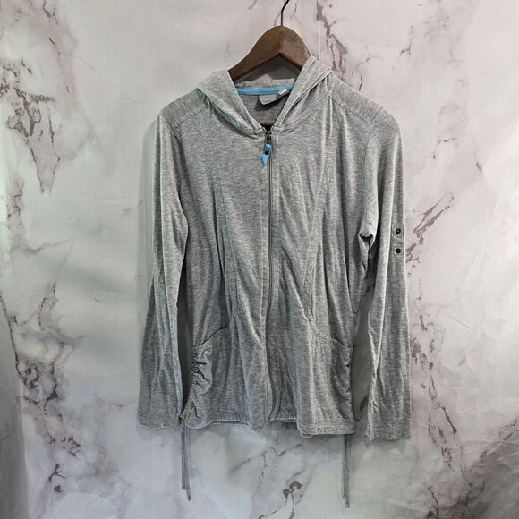 Athleta Hoodie Womens Large Zip Lightweight Shirt Hoodylicious Ruched Roll Up - Picture 2 of 14